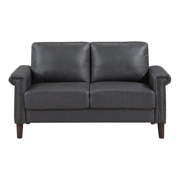 English Elm Transitional 3 Piece Faux Leather Sofa Set with Nailhead Trim for Living Rooms Dark Gray B011S02599