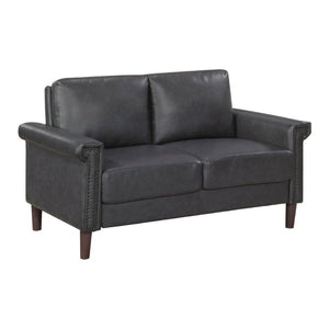 English Elm Transitional 3 Piece Faux Leather Sofa Set with Nailhead Trim for Living Rooms Dark Gray B011S02599