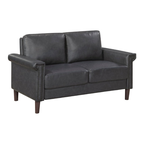 English Elm Transitional 3 Piece Faux Leather Sofa Set with Nailhead Trim for Living Rooms Dark Gray B011S02599