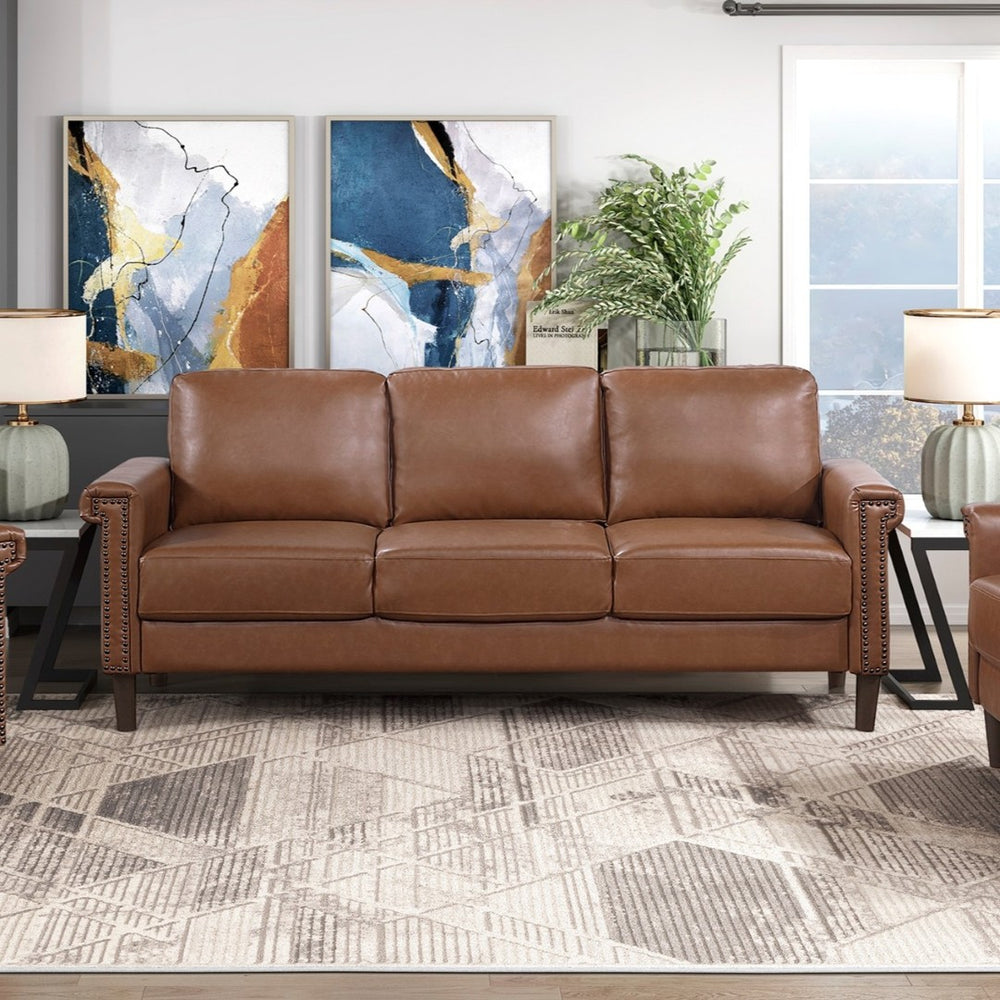 English Elm Transitional 3 Piece Faux Leather Sofa Set with Nailhead Trim for Living Room B011S02602
