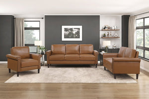 English Elm Transitional 3 Piece Faux Leather Sofa Set with Nailhead Trim for Living Rooms Brown B011S02603