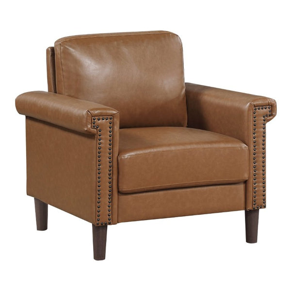 English Elm Transitional 3 Piece Faux Leather Sofa Set with Nailhead Trim for Living Rooms Brown B011S02603