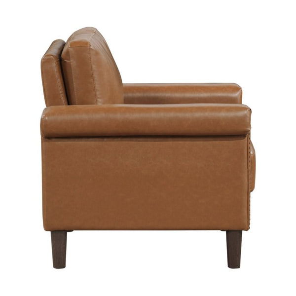 English Elm Transitional 3 Piece Faux Leather Sofa Set with Nailhead Trim for Living Rooms Brown B011S02603