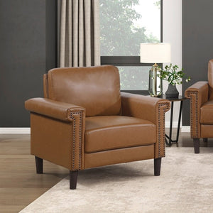English Elm Transitional 3 Piece Faux Leather Sofa Set with Nailhead Trim for Living Rooms Brown B011S02603