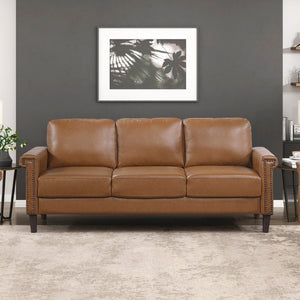 English Elm Transitional 3 Piece Faux Leather Sofa Set with Nailhead Trim for Living Rooms Brown B011S02603