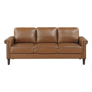 English Elm Transitional 3 Piece Faux Leather Sofa Set with Nailhead Trim for Living Rooms Brown B011S02603