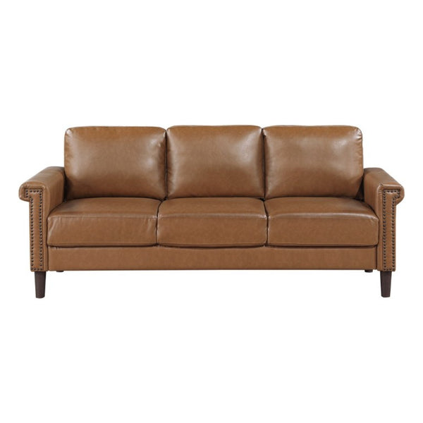 English Elm Transitional 3 Piece Faux Leather Sofa Set with Nailhead Trim for Living Rooms Brown B011S02603
