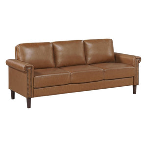 English Elm Transitional 3 Piece Faux Leather Sofa Set with Nailhead Trim for Living Rooms Brown B011S02603