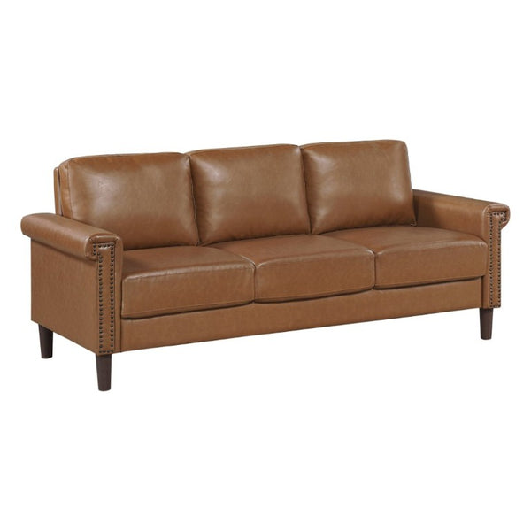 English Elm Transitional 3 Piece Faux Leather Sofa Set with Nailhead Trim for Living Rooms Brown B011S02603