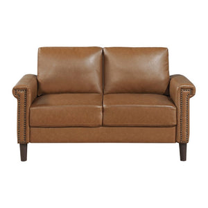 English Elm Transitional 3 Piece Faux Leather Sofa Set with Nailhead Trim for Living Rooms Brown B011S02603