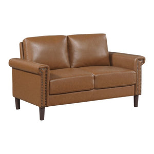 English Elm Transitional 3 Piece Faux Leather Sofa Set with Nailhead Trim for Living Rooms Brown B011S02603
