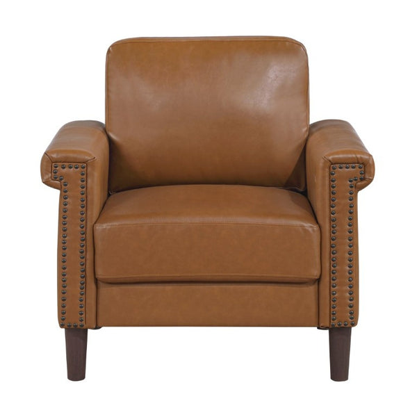 English Elm Transitional 3 Piece Faux Leather Sofa Set with Nailhead Trim for Living Rooms Brown B011S02603