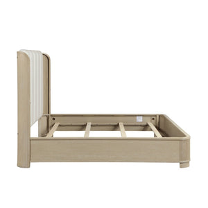 English Elm Luxury Queen Bed Fluted Oak Frame Channel Tufted Headboard with Integrated Led Backlighting B011S02612