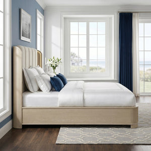 English Elm Luxury Queen Bed Fluted Oak Frame Channel Tufted Headboard with Integrated Led Backlighting B011S02612