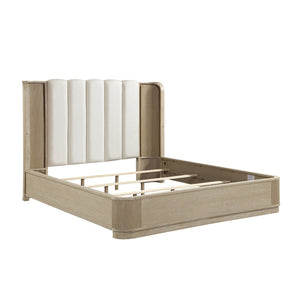 English Elm Luxury Queen Bed Fluted Oak Frame Channel Tufted Headboard with Integrated Led Backlighting B011S02612