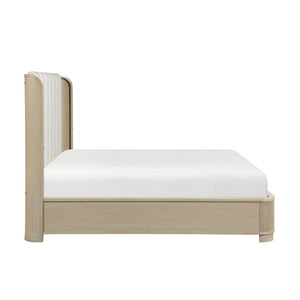 English Elm Luxury King Bed Oak Veneer Fluted Panels LED Backlit Tufted Headboard Warm Brown B011S02614