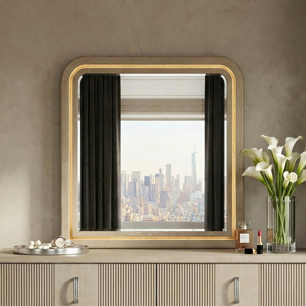 English Elm Luxury Six Drawer Oak Veneer Dresser with Led Mirror Fluted Fronts Glam Bedroom B011S02615