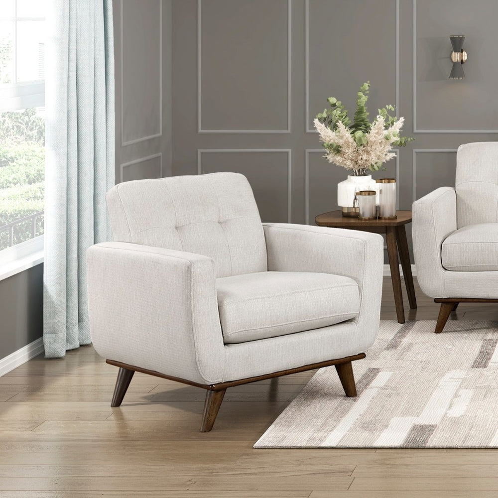 English Elm Contemporary Beige Fabric 3 Piece Living Room Sofa Set with Tufted Back Wood Legs B011S02616