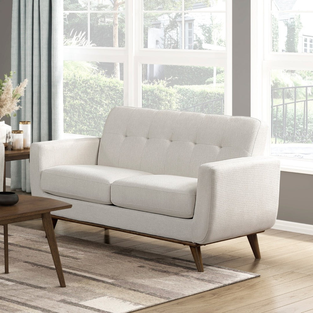 English Elm Contemporary Beige Fabric 3 Piece Living Room Sofa Set with Tufted Back Wood Legs B011S02616