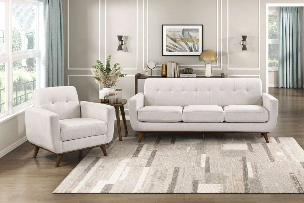 English Elm Contemporary Tufted Beige Fabric Sofa and Chair Set with Solid Wood Legs for Living Rooms B011S02618