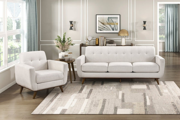 English Elm Contemporary Tufted Beige Fabric Sofa and Chair Set with Solid Wood Legs for Living Rooms B011S02618