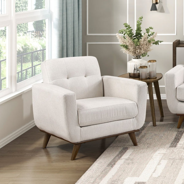 English Elm Contemporary Tufted Beige Fabric Sofa and Chair Set with Solid Wood Legs for Living Rooms B011S02618