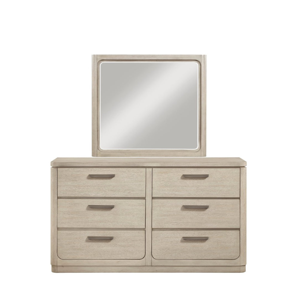 English Elm Modern Oak Veneer Six Drawer Dresser with Mirror Light Gray Bedroom Furniture Set B011S02619