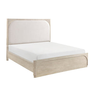 English Elm Modern Queen Bed Arched Upholstered Headboard Oak Veneer Light Gray Bedroom Frame B011S02620