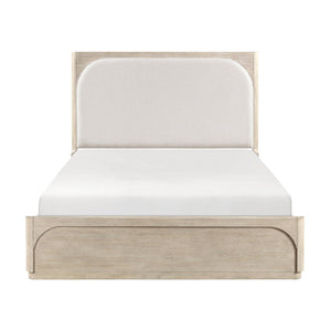 English Elm Modern Queen Bed Arched Upholstered Headboard Oak Veneer Light Gray Bedroom Frame B011S02620