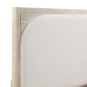 English Elm Modern Queen Bed Arched Upholstered Headboard Oak Veneer Light Gray Bedroom Frame B011S02620