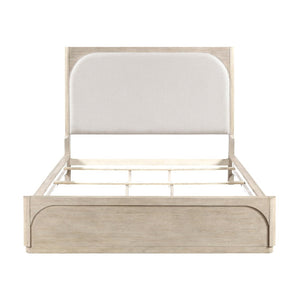 English Elm Modern Queen Bed Arched Upholstered Headboard Oak Veneer Light Gray Bedroom Frame B011S02620