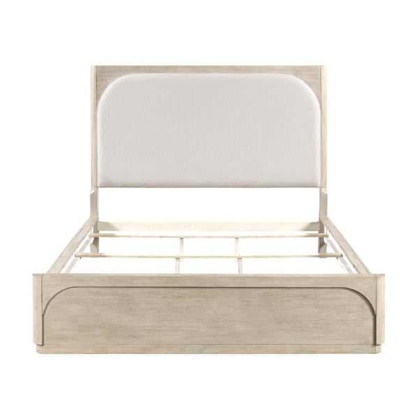 English Elm Modern Queen Bed Arched Upholstered Headboard Oak Veneer Light Gray Bedroom Frame B011S02620