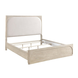 English Elm Modern Queen Bed Arched Upholstered Headboard Oak Veneer Light Gray Bedroom Frame B011S02620
