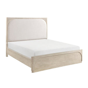 English Elm Modern California King Arched Upholstered Bed Oak Veneer Frame Beige Fabric Headboard B011S02621