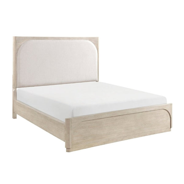 English Elm Modern California King Arched Upholstered Bed Oak Veneer Frame Beige Fabric Headboard B011S02621