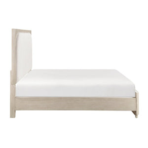 English Elm Modern California King Arched Upholstered Bed Oak Veneer Frame Beige Fabric Headboard B011S02621