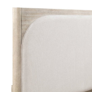 English Elm Modern California King Arched Upholstered Bed Oak Veneer Frame Beige Fabric Headboard B011S02621