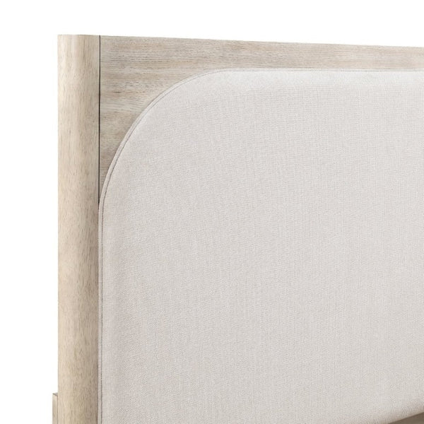 English Elm Modern California King Arched Upholstered Bed Oak Veneer Frame Beige Fabric Headboard B011S02621