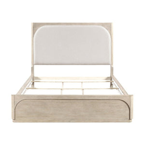 English Elm Modern California King Arched Upholstered Bed Oak Veneer Frame Beige Fabric Headboard B011S02621