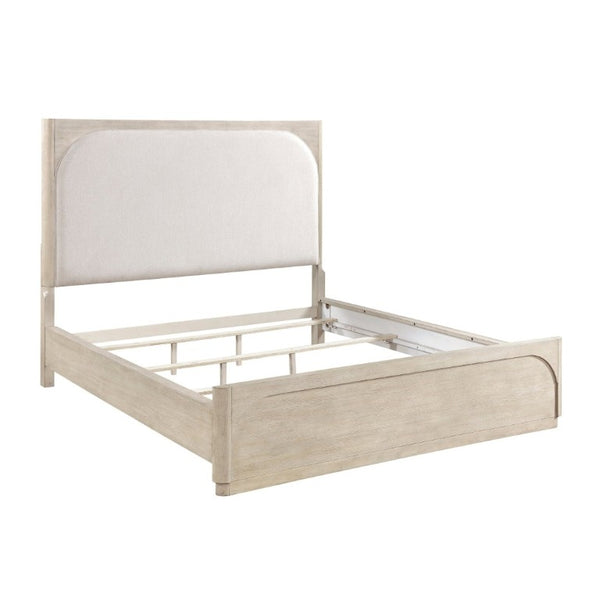English Elm Modern California King Arched Upholstered Bed Oak Veneer Frame Beige Fabric Headboard B011S02621