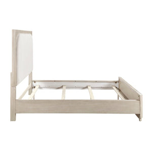 English Elm Modern California King Arched Upholstered Bed Oak Veneer Frame Beige Fabric Headboard B011S02621