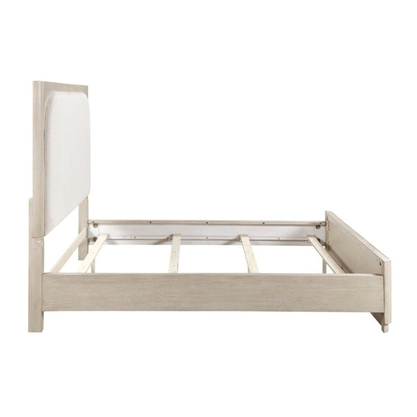 English Elm Modern California King Arched Upholstered Bed Oak Veneer Frame Beige Fabric Headboard B011S02621