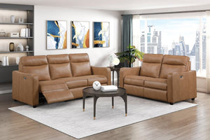 English Elm Modern Power Reclining Sofa Set Faux Leather Zero Wall Design with USB Charging Ports Brown - A B011S02629