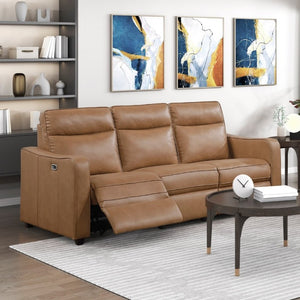 English Elm Modern Power Reclining Sofa Set Faux Leather Zero Wall Design with USB Charging Ports Brown - A B011S02629