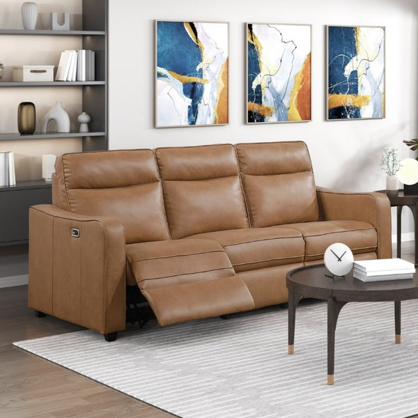 English Elm Modern Power Reclining Sofa Set Faux Leather Zero Wall Design with USB Charging Ports Brown - A B011S02629