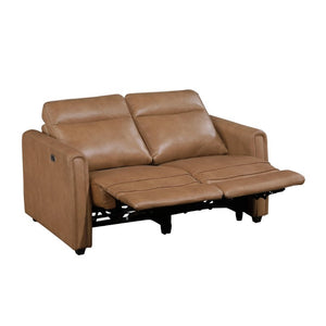 English Elm Modern Power Reclining Sofa Set Faux Leather Zero Wall Design with USB Charging Ports Brown - B B011S02630