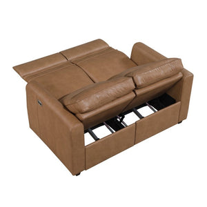 English Elm Modern Power Reclining Sofa Set Faux Leather Zero Wall Design with USB Charging Ports Brown - B B011S02630