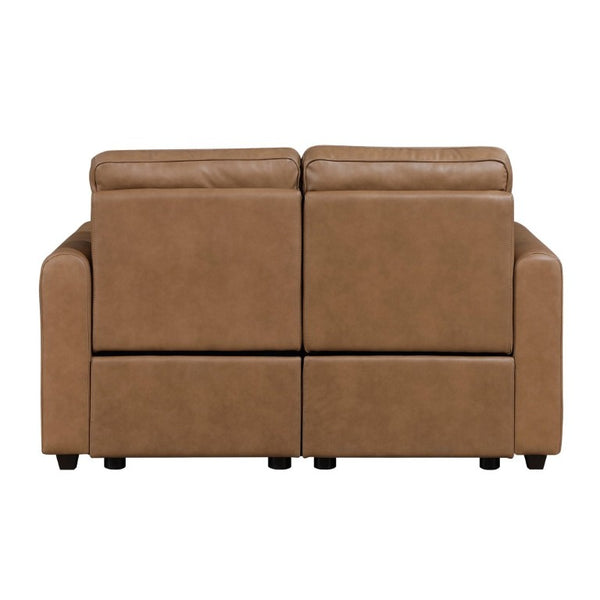 English Elm Modern Power Reclining Sofa Set Faux Leather Zero Wall Design with USB Charging Ports Brown - B B011S02630