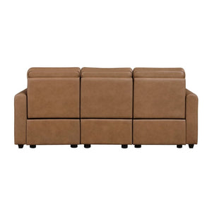 English Elm Modern Power Reclining Sofa Set Faux Leather Zero Wall Design with USB Charging Ports Brown - B B011S02630