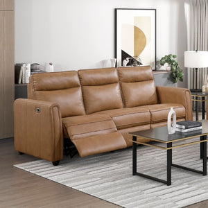 English Elm Modern Power Reclining Sofa Set Faux Leather Zero Wall Design with USB Charging Ports Brown - B B011S02630